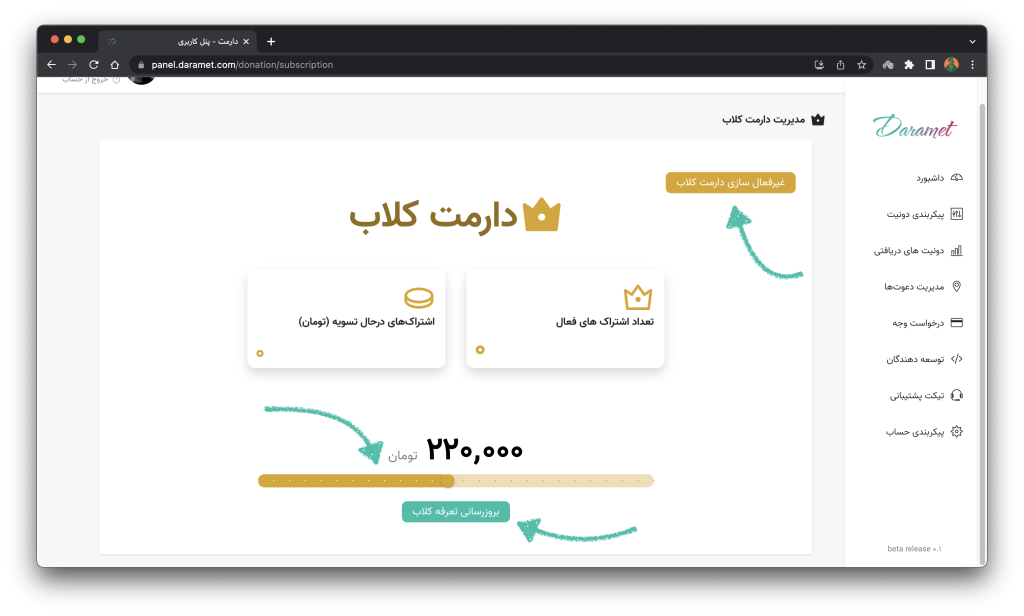 تنظیمات دریافت حمایت مالی ماهیانه برای دارمت کلاب 