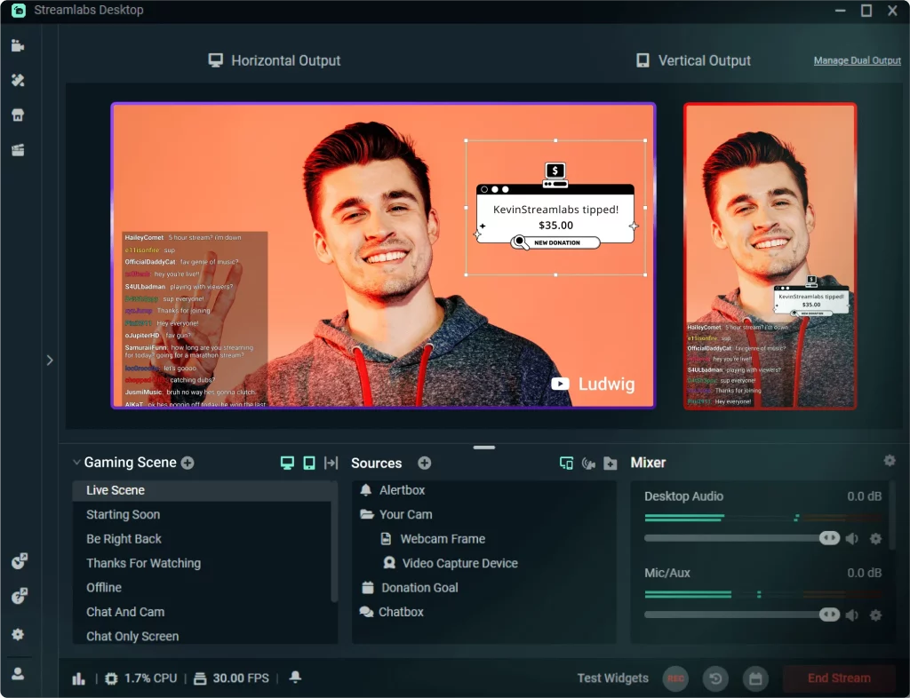 محیط نرم افزار streamlabs